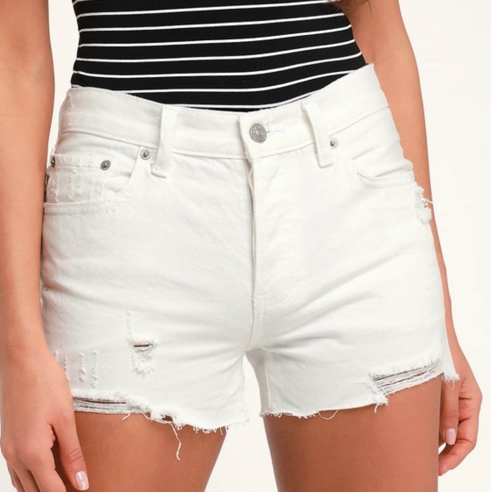 Free People Sofia White Distressed Denim Shorts